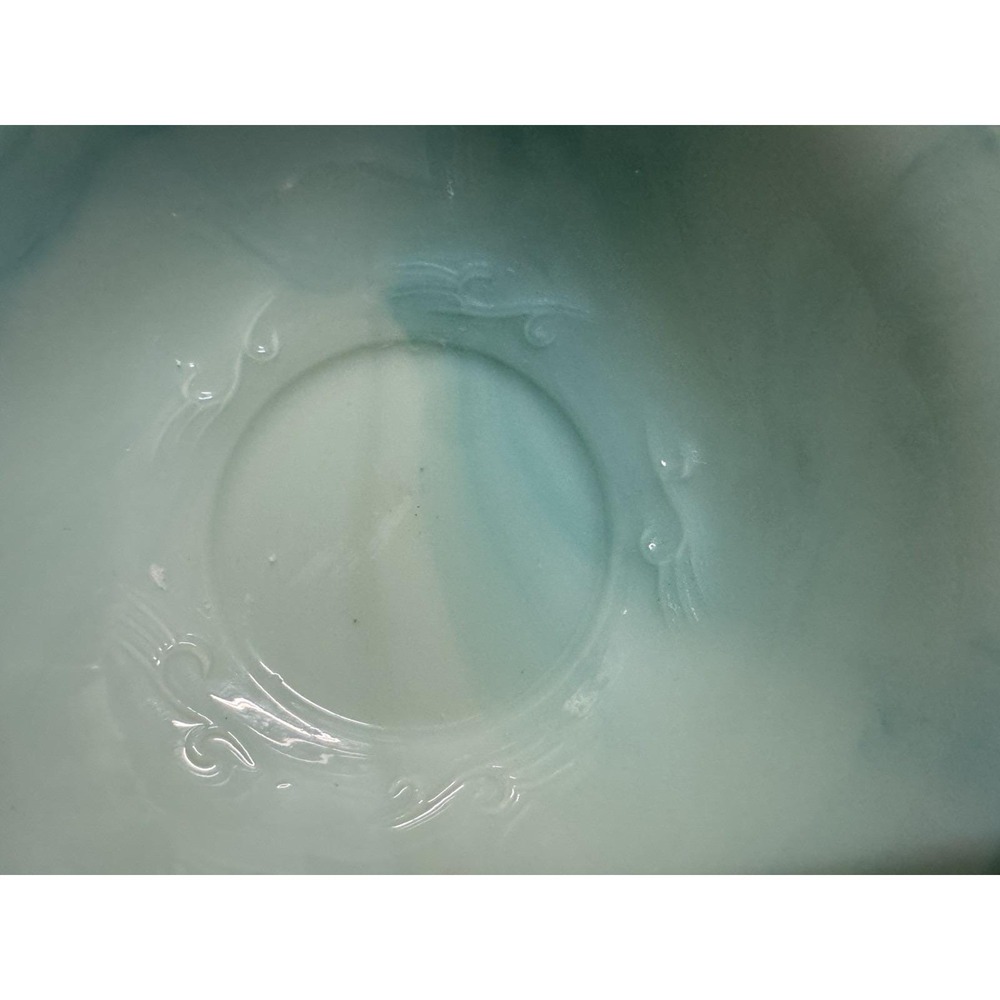 Vintage 70's Avon Aqua Milk Glass Vanity Bowl Floral Trinket Tray Jewelry Dish - Picture 4 of 14